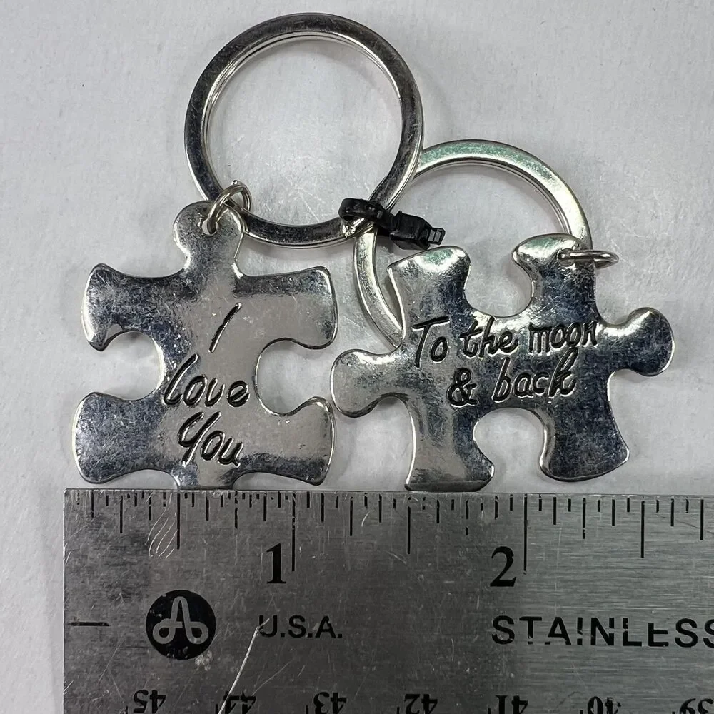 Vintage I Love You To The Moon & Back His and Her Keychain Puzzle Pieces 1.5